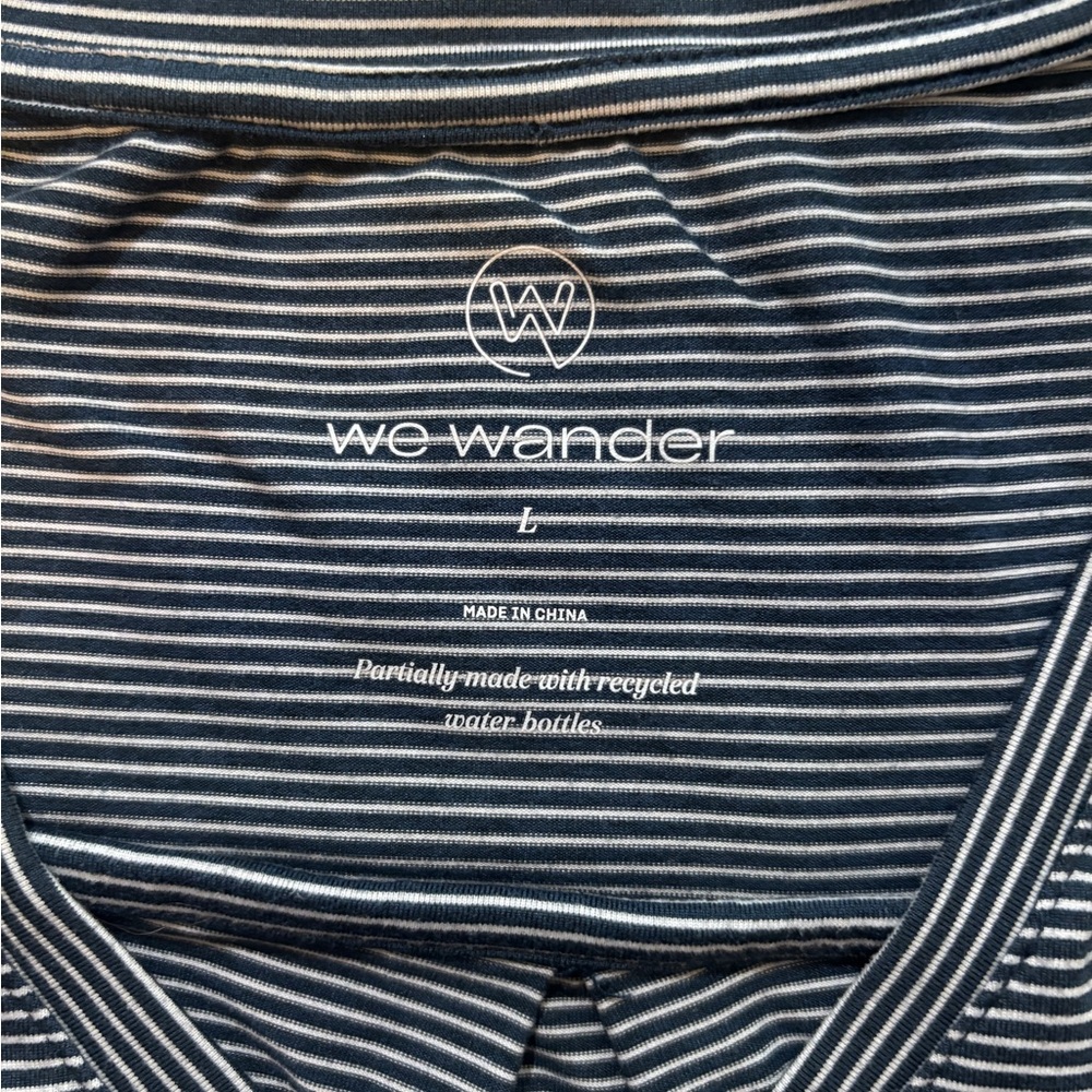 0111- We Wander Striped Tank L Blue White V Neck Flowy Sustainable Top - Picture 6 of 7